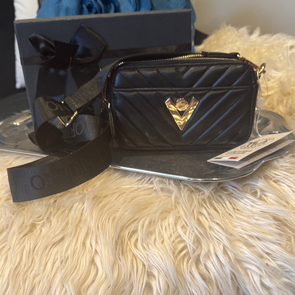 Valentino Orlandi Black Crossbody Bag with Gold Detail